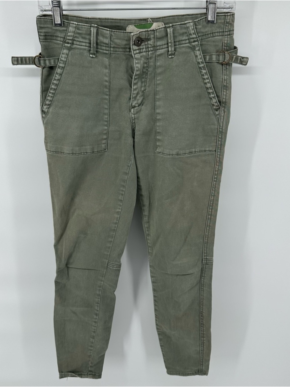 Anthropologie Green Denim Utility Moto Jeans Casual Spring Grunge Adjustable